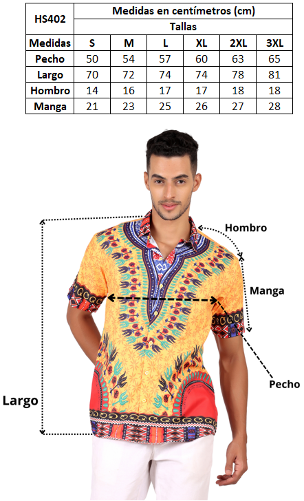 Camisa de Hombre Afrocaribeño Rojo de Botones HS402
