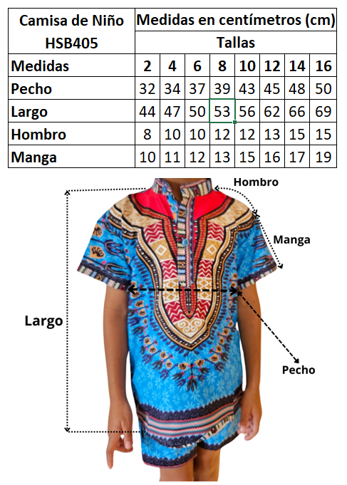 Camisa Afrocaribeña de Niño de Botones Cuello Chino Estampado Verde