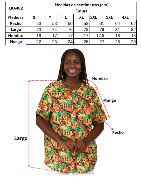 Blusa Afrocaribeña de Dama con botones