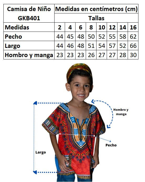 Camisa Dashiki de Niño Afrocaribeño Naranja con Bolsillos
