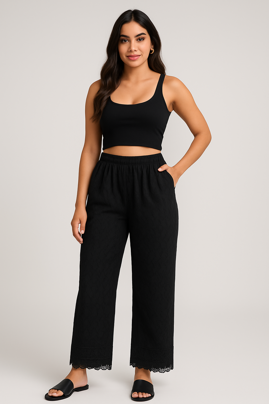Pantalón de Dama Bordado Palazzo Negro