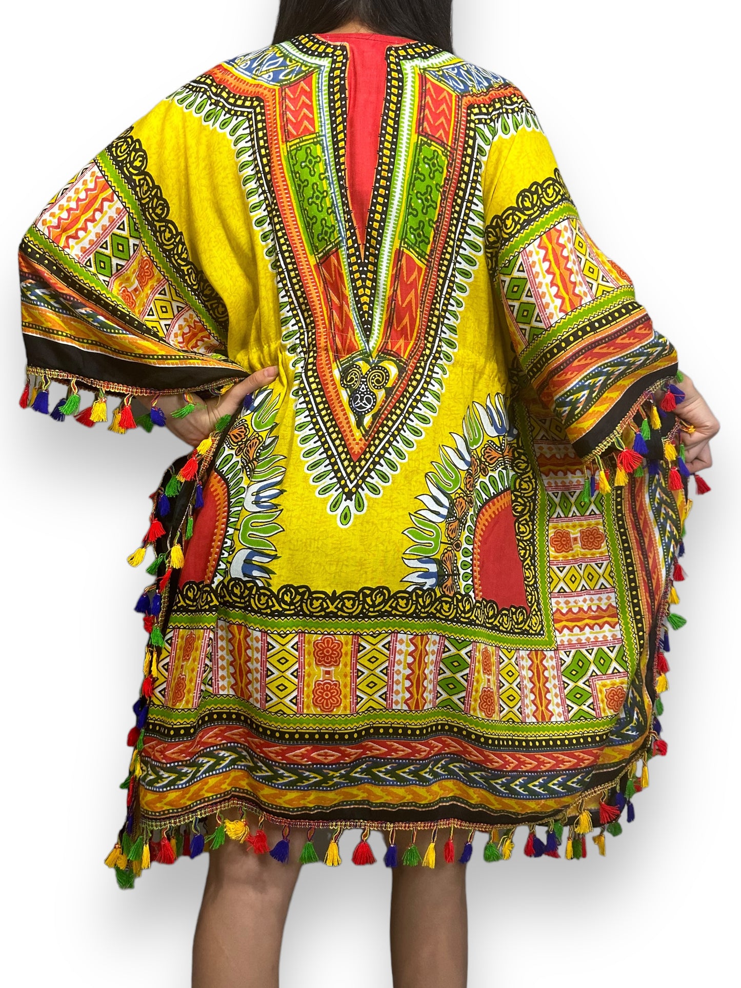 Vestido de Dama Estampado Amarillo Afrocaribeño