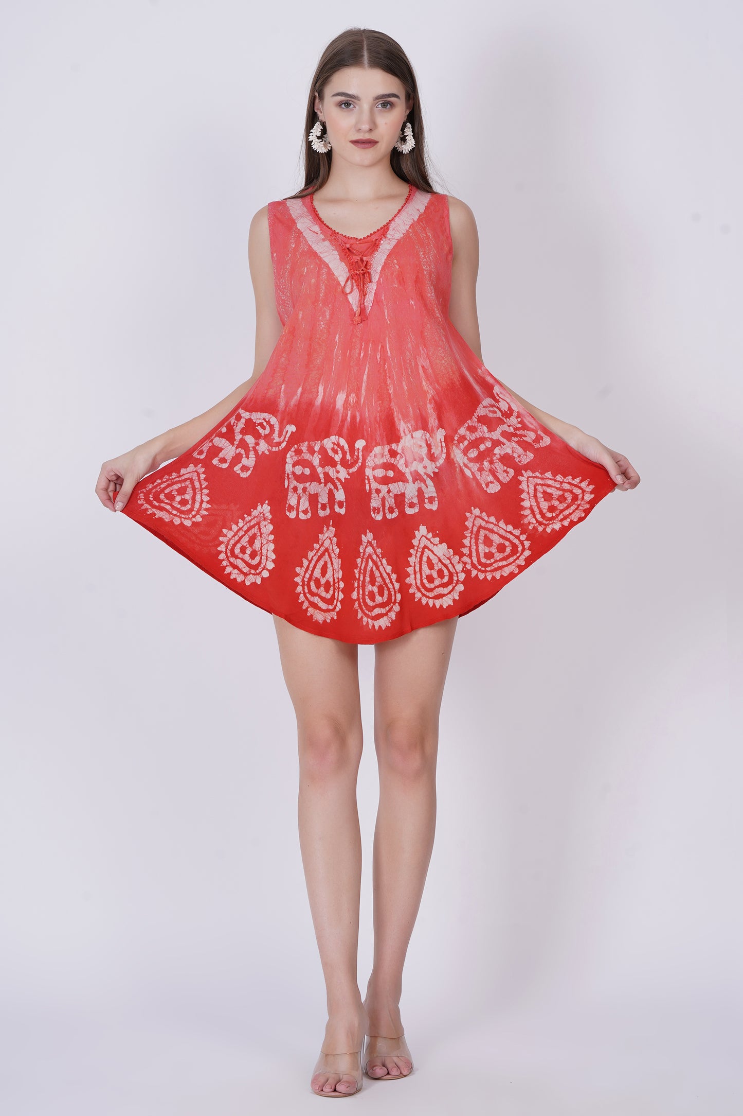 Top Blusa de Dama Naranja Estampado sin Mangas