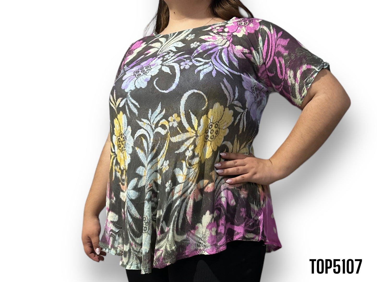 Blusa de Dama Estampado Floreado Rosado con Mangas