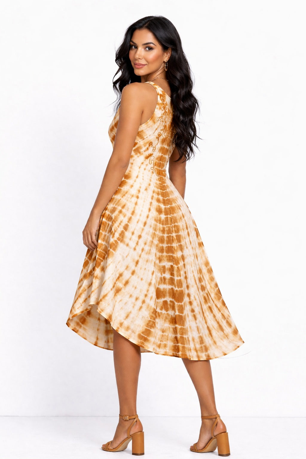 Veda Orange Tie-Dye Embroidered Top Dress