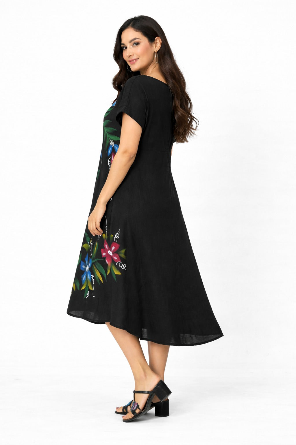 Kiara Vibrant Floral Boho Black Dress