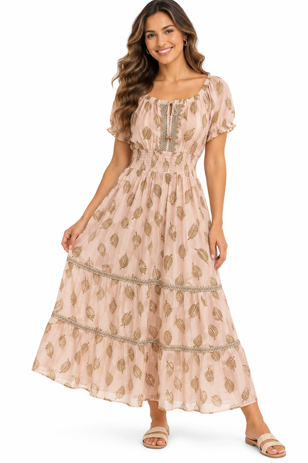 Vestido Boho Hojas Doradas