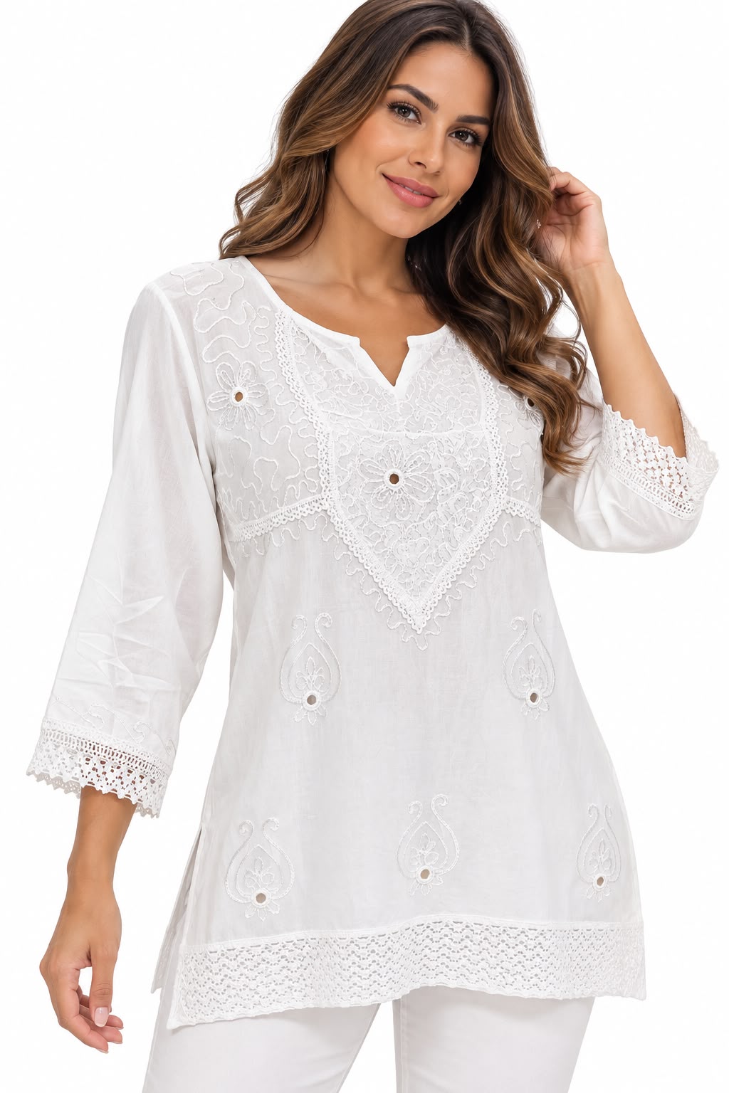 Blusa Blanca Unicolor de Dama Mangas Cortas.