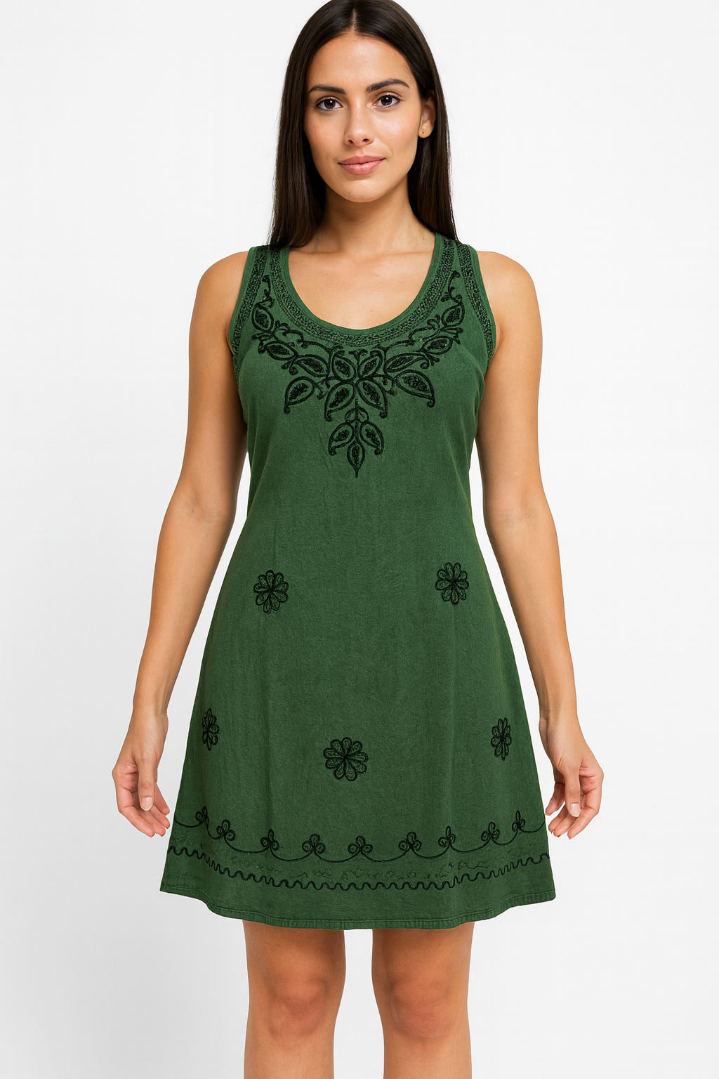 Vestido Verde Bordado Floral Unitalla