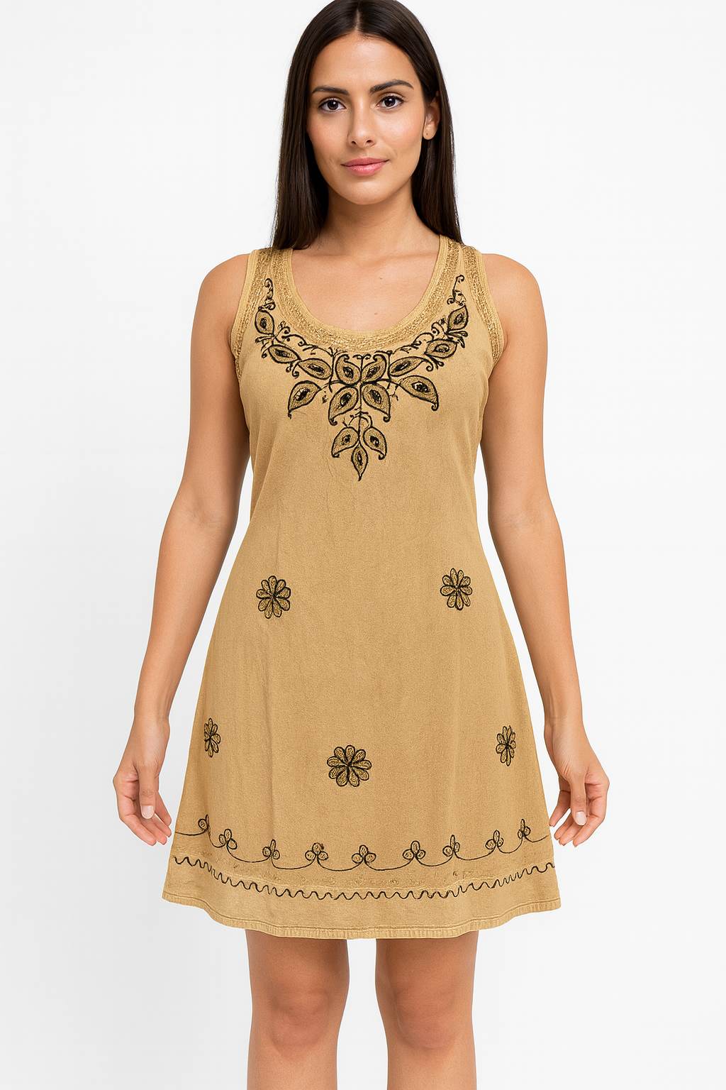 Vestido Khaki Bordado Floral Unitalla