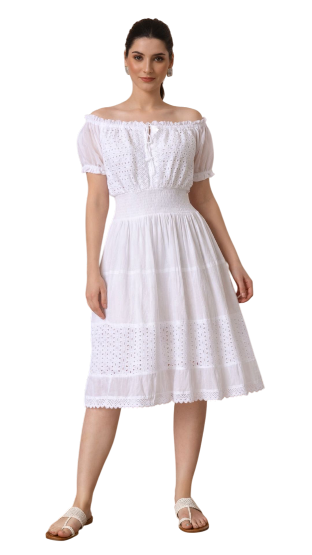 White Short Dress With Sleeves | One Size