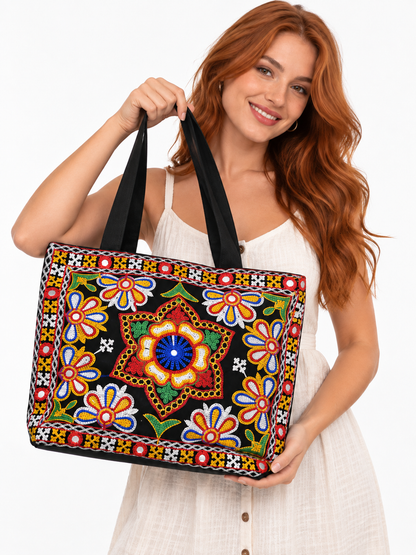 Bolso Kashmira Negro Bordado Mandala Jaipur