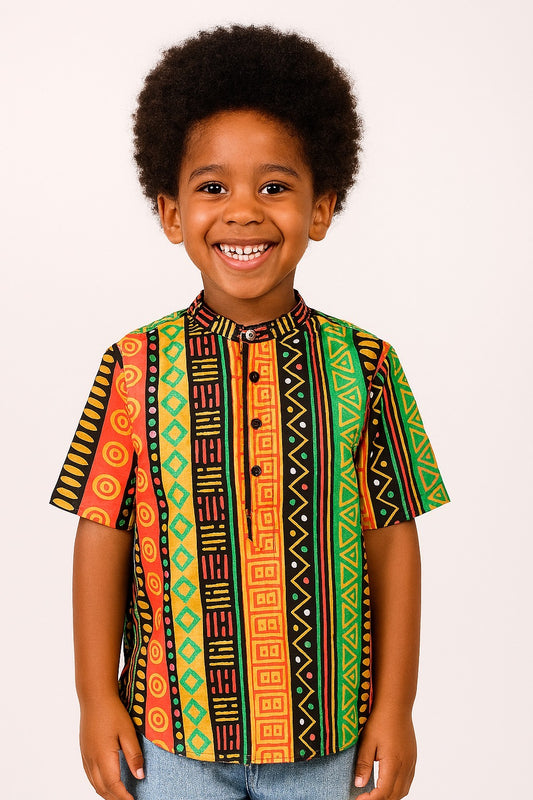 Camisa de Niño Estampado Afrocaribeño Cuello Chino HSB405PRA