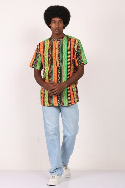 Camisa de Hombre Afrocaribeño de Botones Cuello - Moda Afrodescendiente