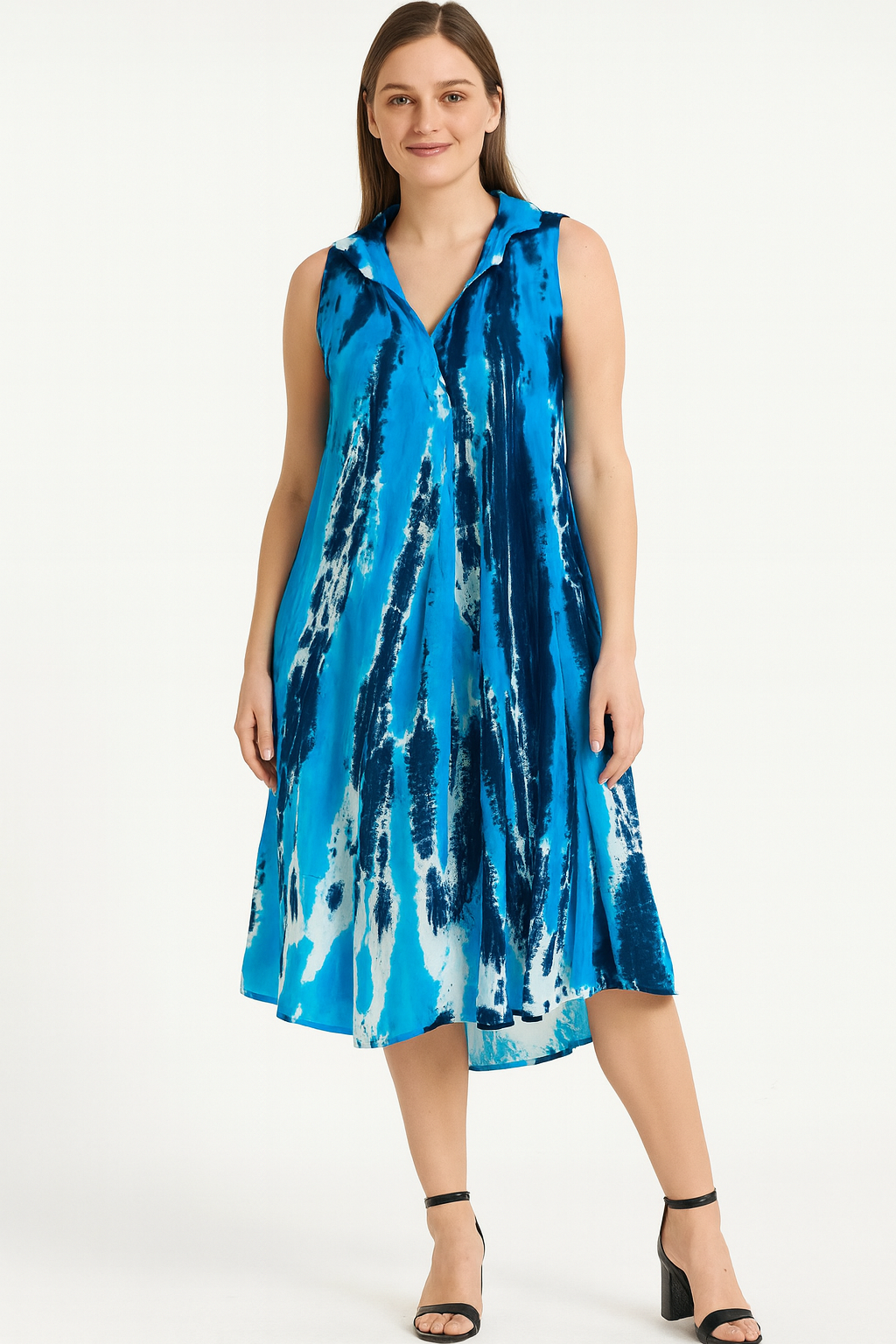 Vestido Celeste Sin Mangas Con Detalles Azules