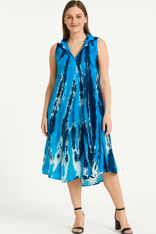 Vestido Celeste Sin Mangas Con Detalles Azules