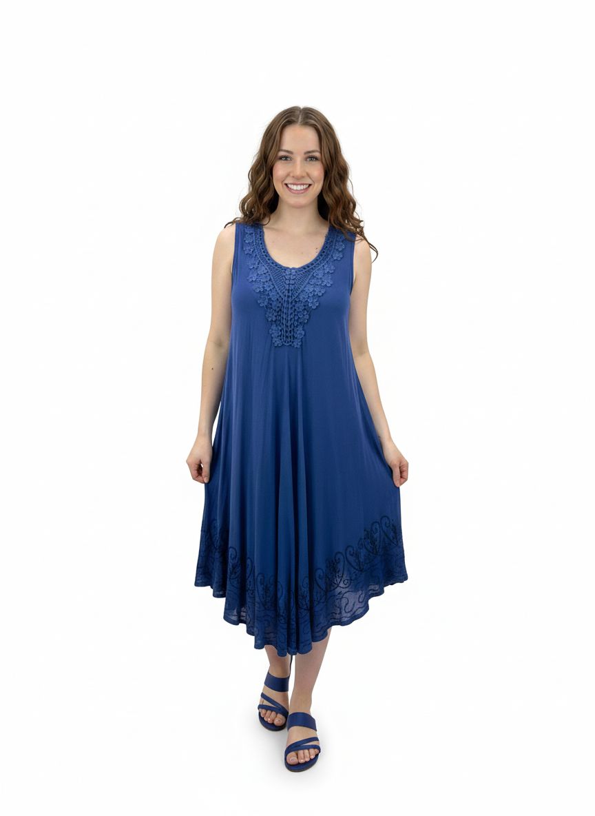 Vestido Azul Bordado Sin Mangas