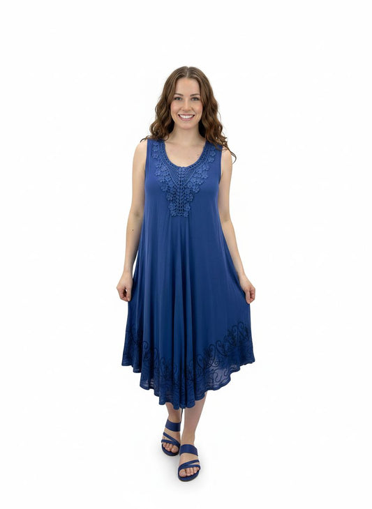 Vestido Azul Bordado Sin Mangas