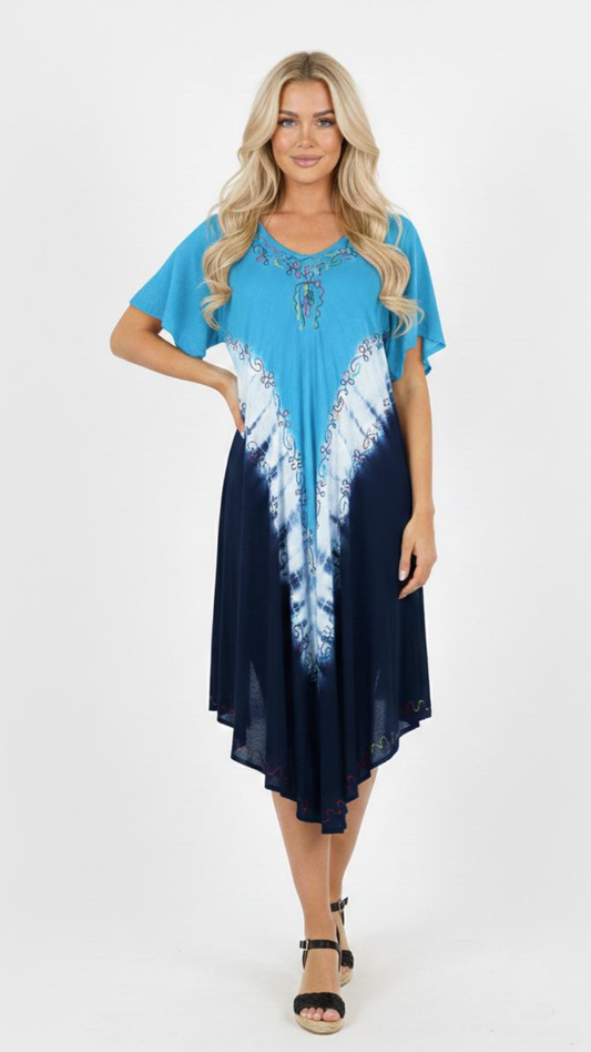Vestido Priya Celeste Y Azul Tie Dye Bohemio
