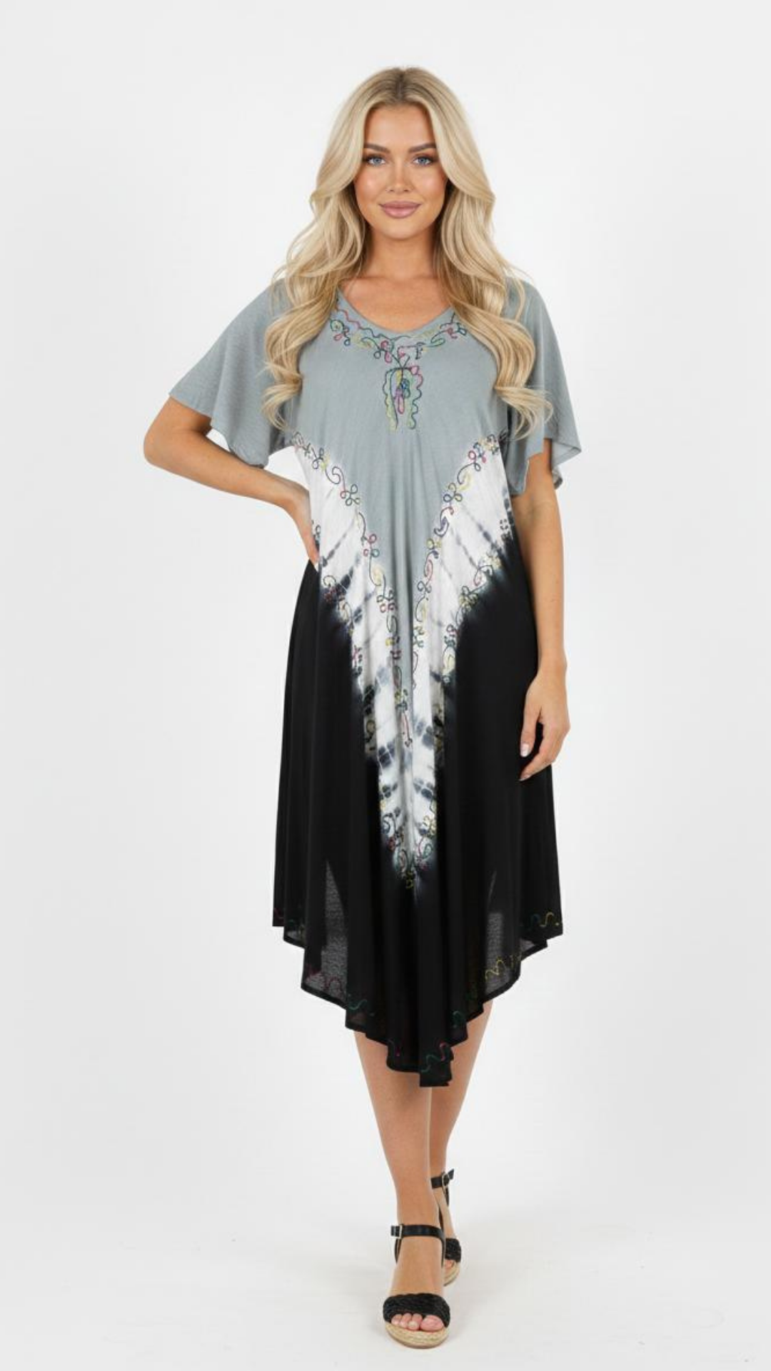 Vestido Priya Gris Y Negro Tie Dye Bohemio