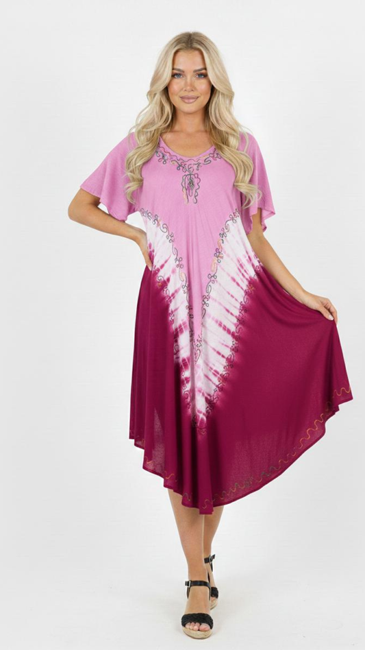 Vestido Priya Rosado Y Fucsia Tie Dye Bohemio