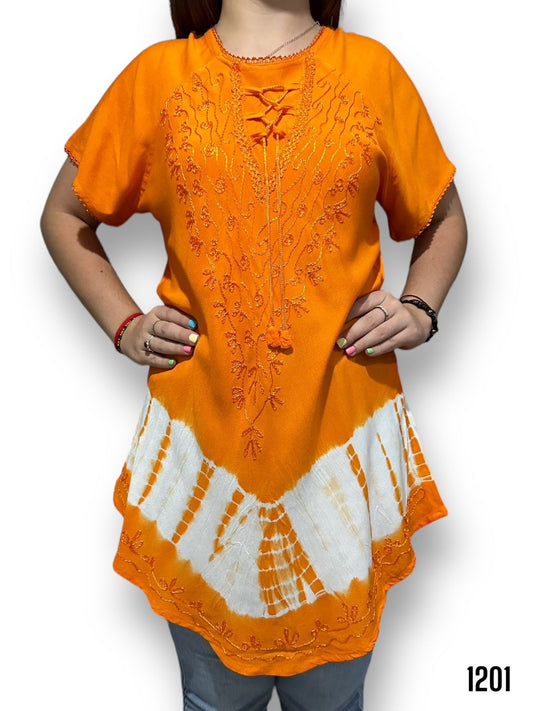 Top Blusa de Dama Naranja con Mangas