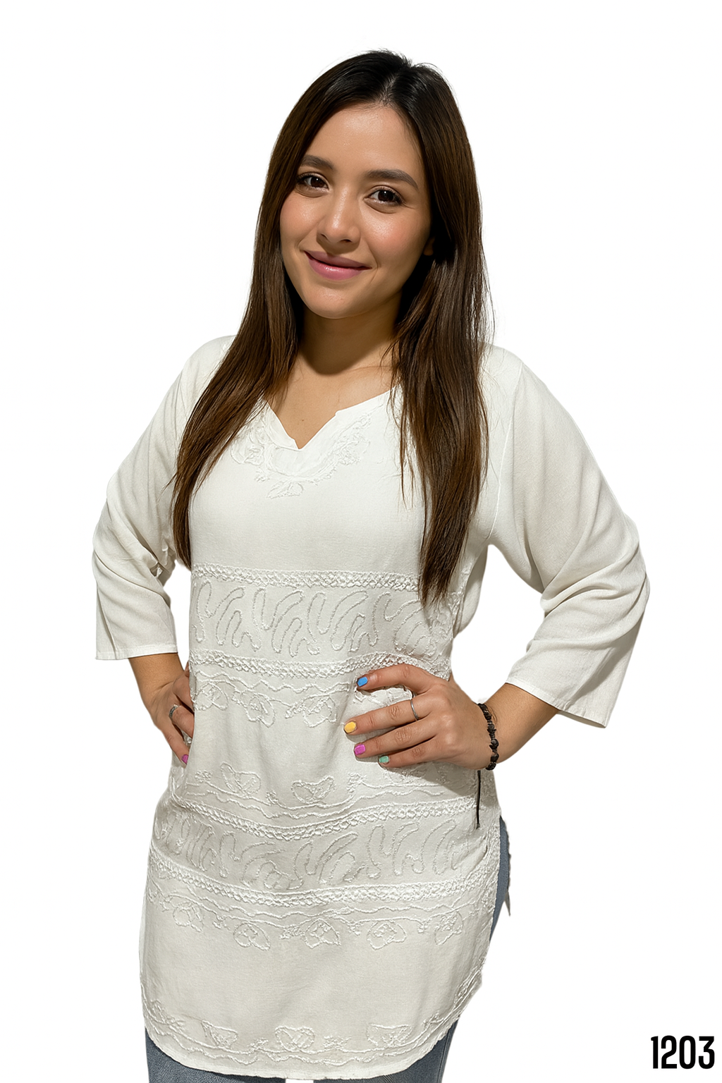 Blusa Blanca de Dama Mangas Largas