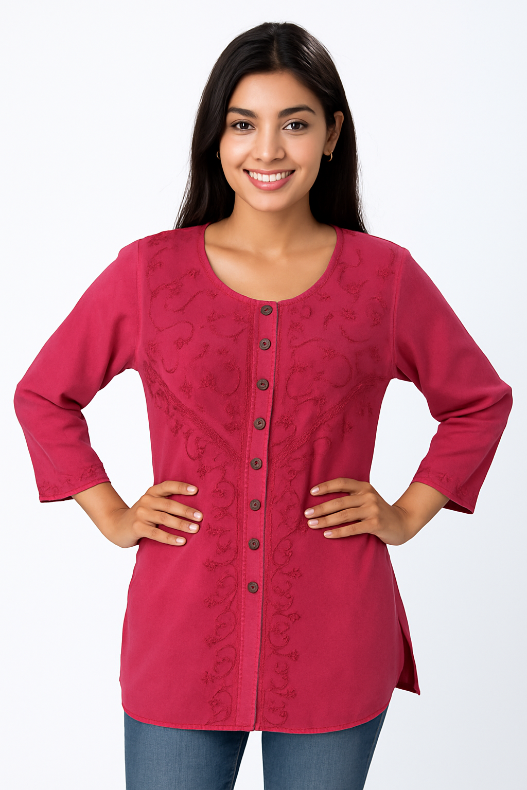 Top Blusa de Dama Fucsia con Manga 3/4