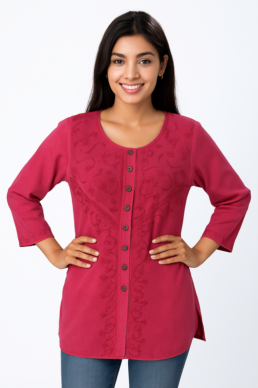 Top Blusa de Dama Fucsia con Manga 3/4