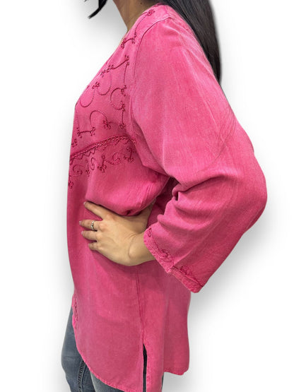 Top Blusa de Dama Fucsia con Manga 3/4