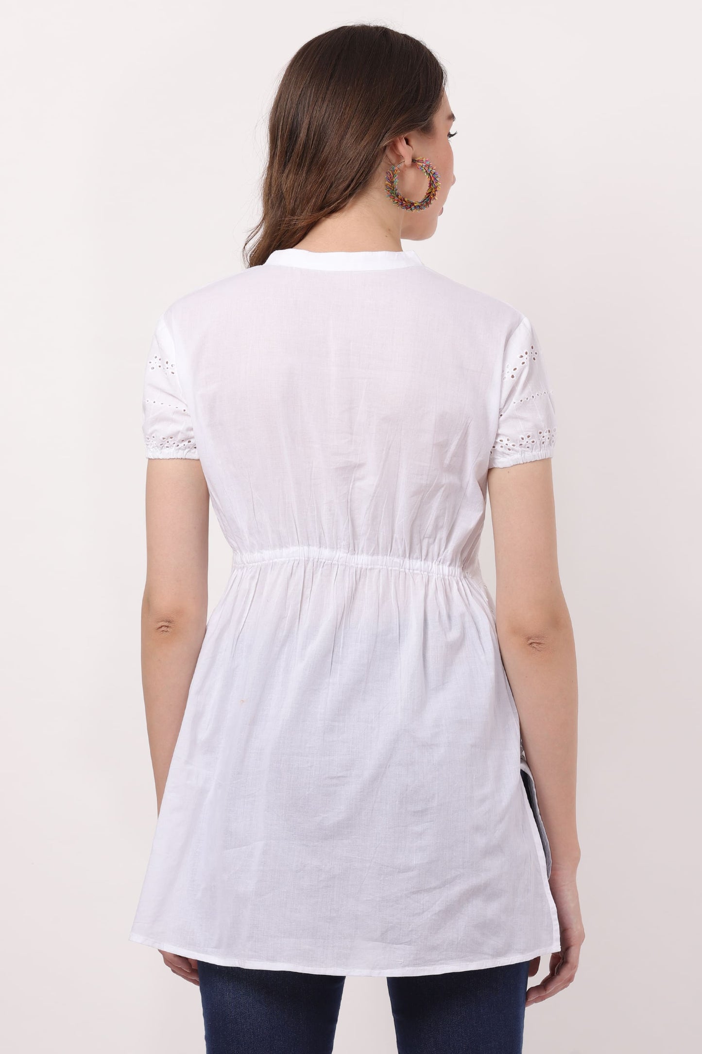 Blusa Blanca Unicolor Dama Mangas Cortas Con Encajes