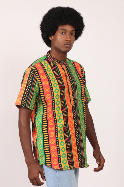 Camisa de Hombre Afrocaribeño de Botones Cuello - Moda Afrodescendiente