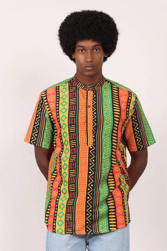 Camisa de Hombre Afrocaribeño de Botones Cuello - Moda Afrodescendiente