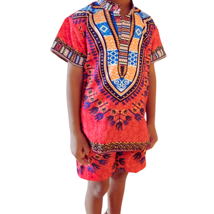 Short Afrocaribeño de Niños Unisex Estampado Naranja