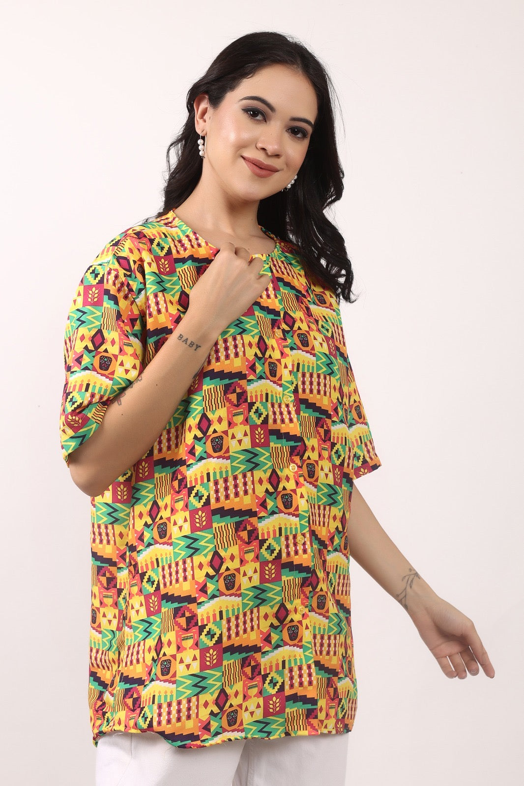 Blusa Afrocaribeña de Dama con botones