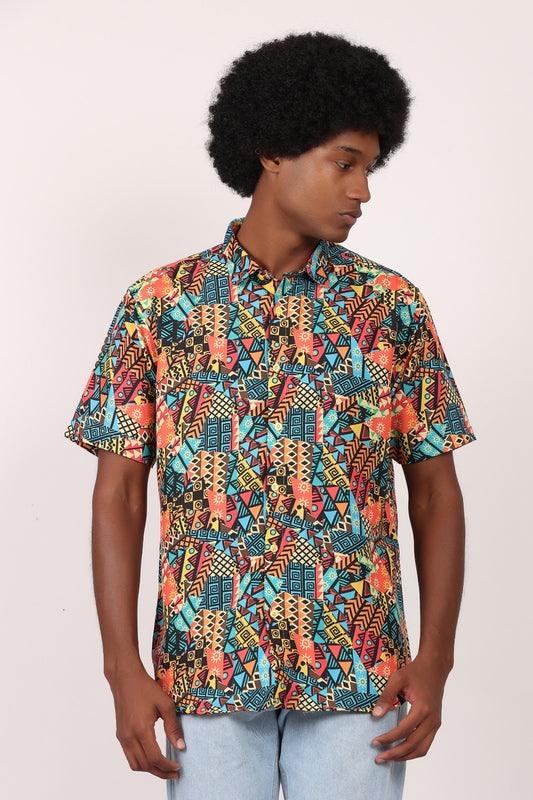 Camisa de Hombre Afrocaribeño de Botones