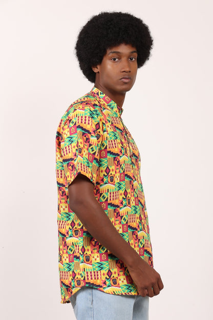 Camisa de Hombre Afrocaribeño de Botones Cuello - Moda Afrodescendiente