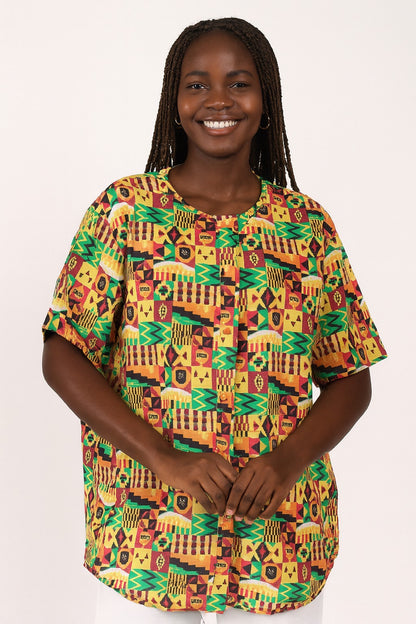 Blusa Afrocaribeña de Dama con botones