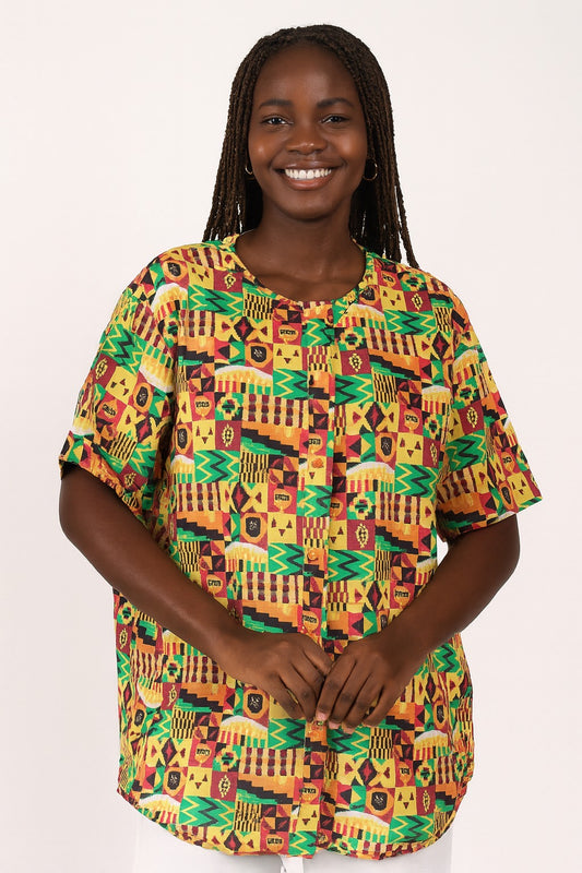 Blusa Afrocaribeña de Dama con botones