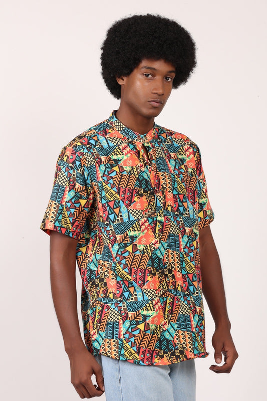 Camisa de Hombre Afrocaribeño de Botones Cuello - Moda Afrodescendiente