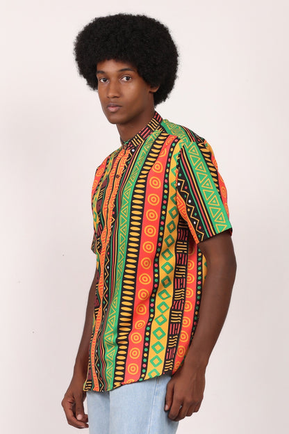 Camisa de Hombre Afrocaribeño de Botones Cuello - Moda Afrodescendiente