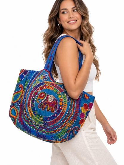 Bolso Cartera Mediano  Bordado de Elefantes India