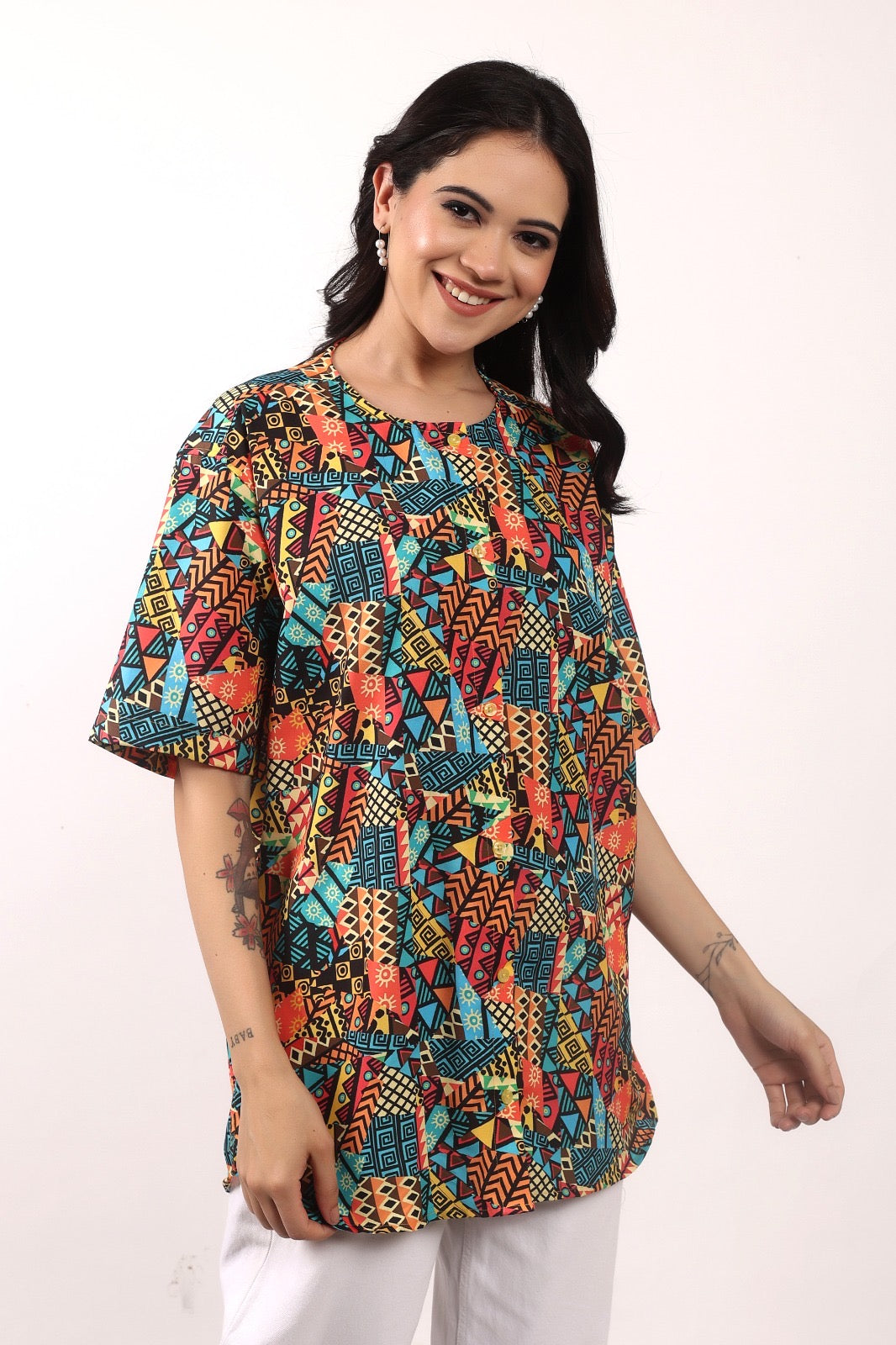 Blusa Afrocaribeña de Dama con botones