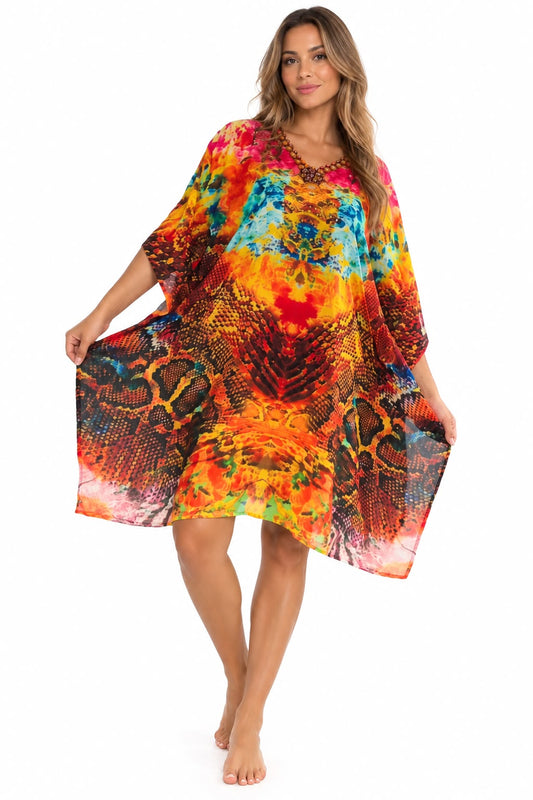 Vestido de Dama con Estampado Digital y Piedras Brillantes