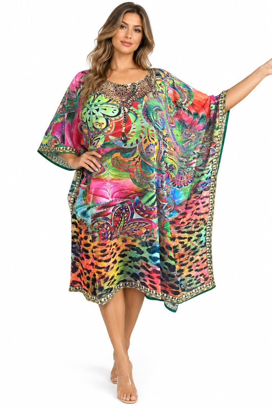 Vestido de Dama con Estampado Digital y Piedras Brillantes