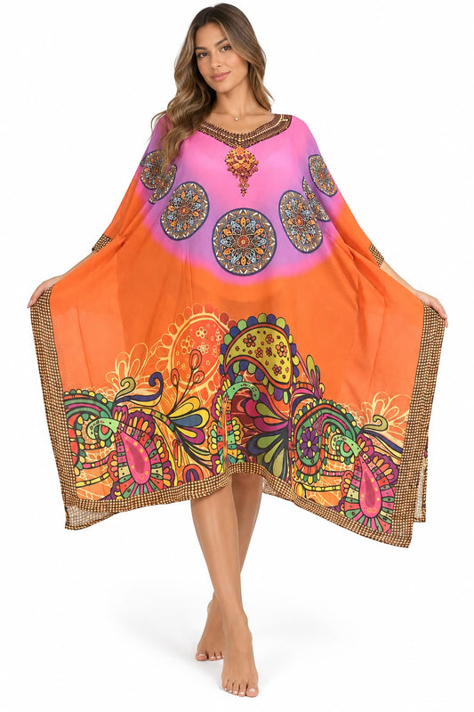 Vestido de Dama con Estampado Digital y Piedras Brillantes