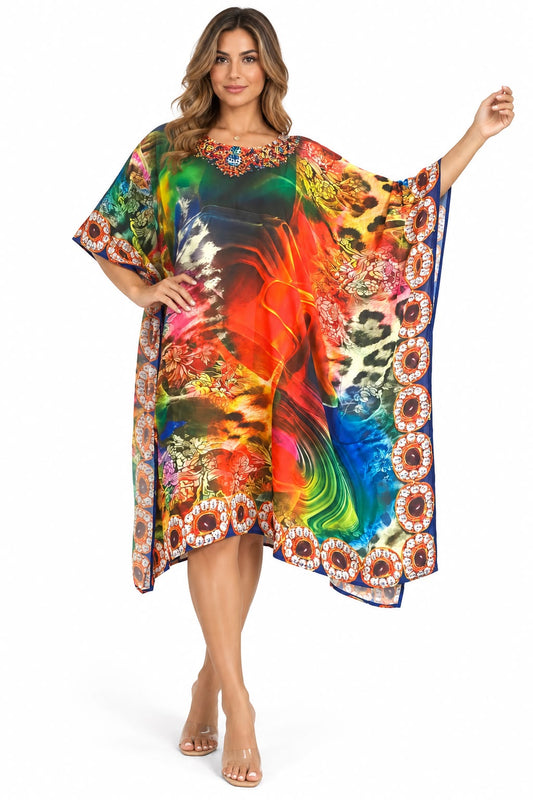 Vestido de Dama con Estampado Digital y Piedras Brillantes