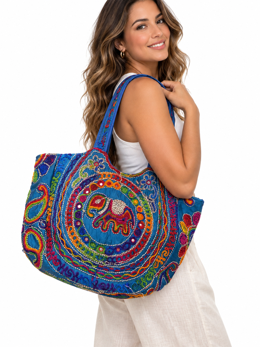 Bolso Cartera Mediano  Bordado de Elefantes India