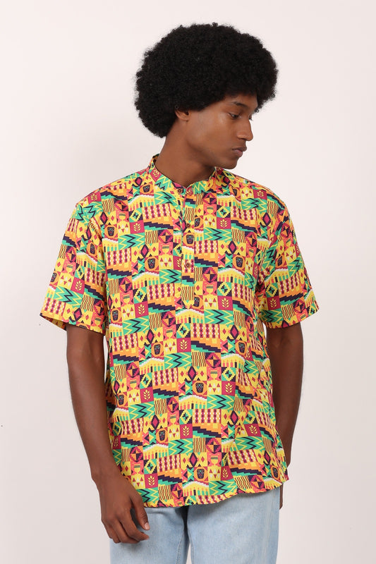 Camisa de Hombre Afrocaribeño de Botones Cuello - Moda Afrodescendiente