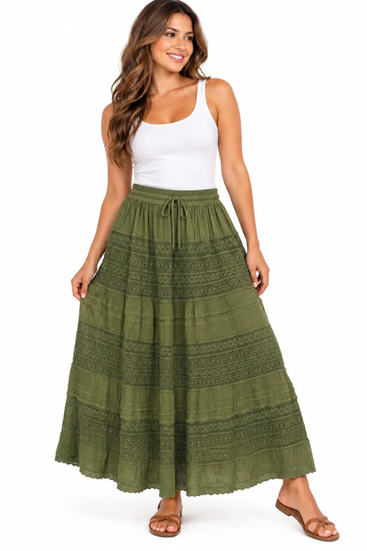🌿 Falda Bohemia Verde Olivo